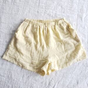 Princess Polly Womens 10 Butter Yellow Cotton Shorts Gauze Muslin Weave Stretchy